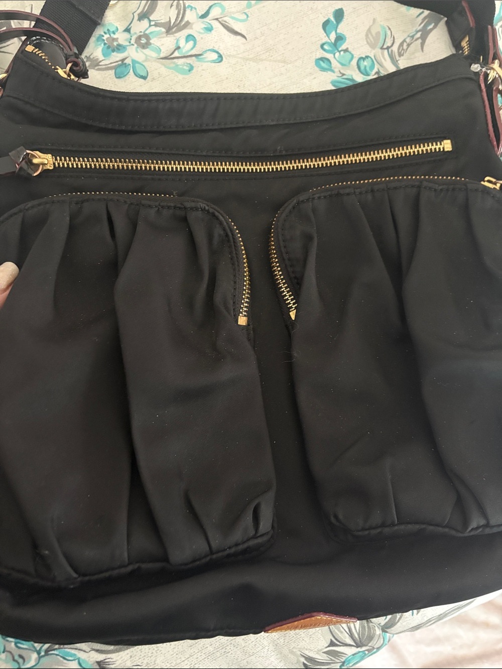 MZ Wallace Black Nylon Crossbody with Gold Hardware and Pom Charm - Picture 4 of 8